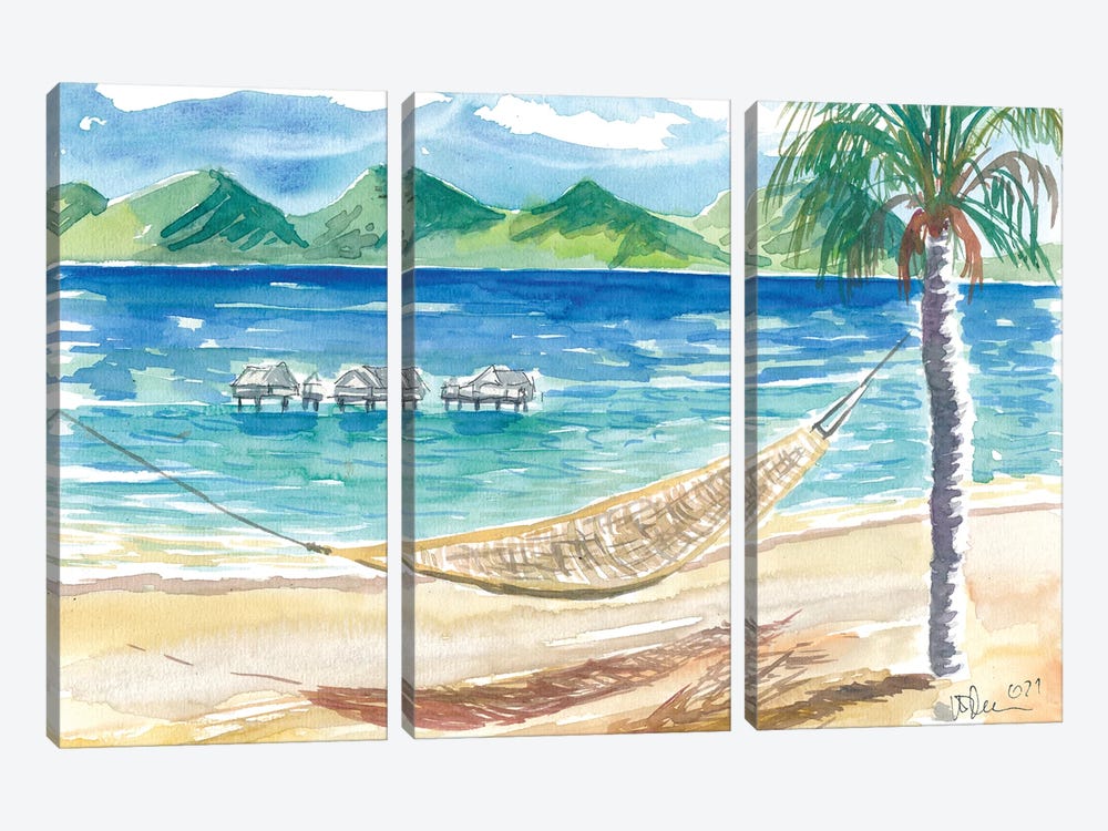 Chilling In The South Sea With Hammock Beach And Polynesian Dreams by Markus & Martina Bleichner 3-piece Canvas Print