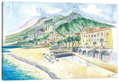 Summer Time At Amalfitana Beach Golfo Di Salerno Canvas Art Print - Coastal Village & Town Art