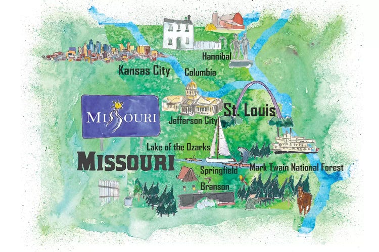 USA, Missouri Illustrated Travel Poster