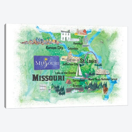 USA, Missouri Illustrated Travel Poster Canvas Print #MMB59} by Markus & Martina Bleichner Canvas Art