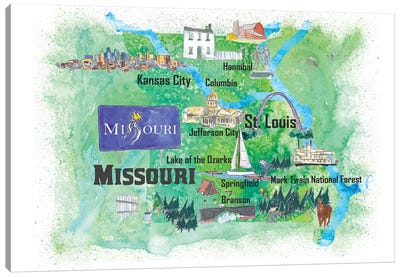 USA, Missouri Illustrated Travel Poster Canvas Art Print - Kids Map Art