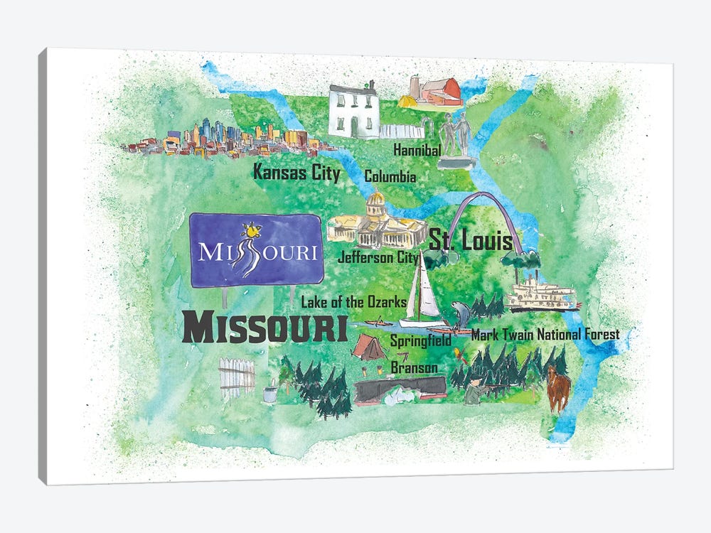 USA, Missouri Illustrated Travel Poster by Markus & Martina Bleichner 1-piece Canvas Art Print