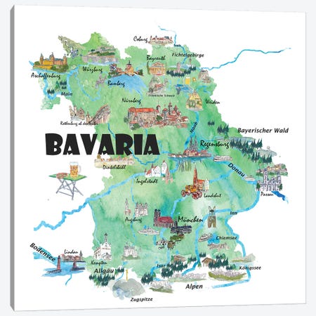 Bavaria, Germany Illustrated Travel Poster Canvas Print #MMB5} by Markus & Martina Bleichner Canvas Artwork