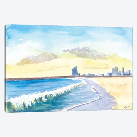 Beach Waves At City Beach Of Barcelona Canvas Print #MMB601} by Markus & Martina Bleichner Canvas Art Print