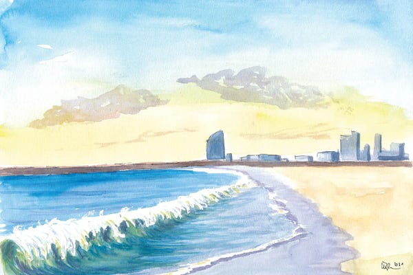 Markus & Martina Bleichner: Beach Waves At City Beach Of Barcelona by Markus & Martina Bleichner
