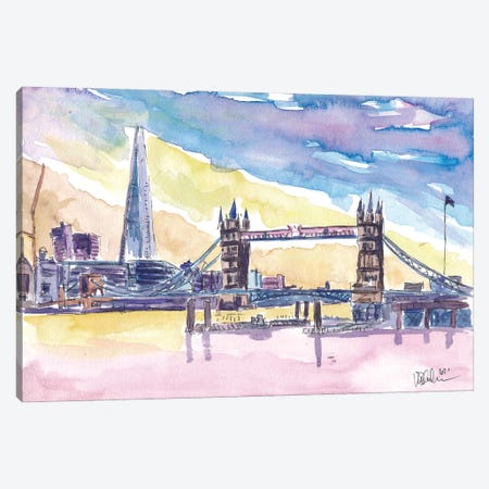 Modern London UK Sunset With Tower Bridge And Skyscrapers Canvas Print #MMB602} by Markus & Martina Bleichner Art Print