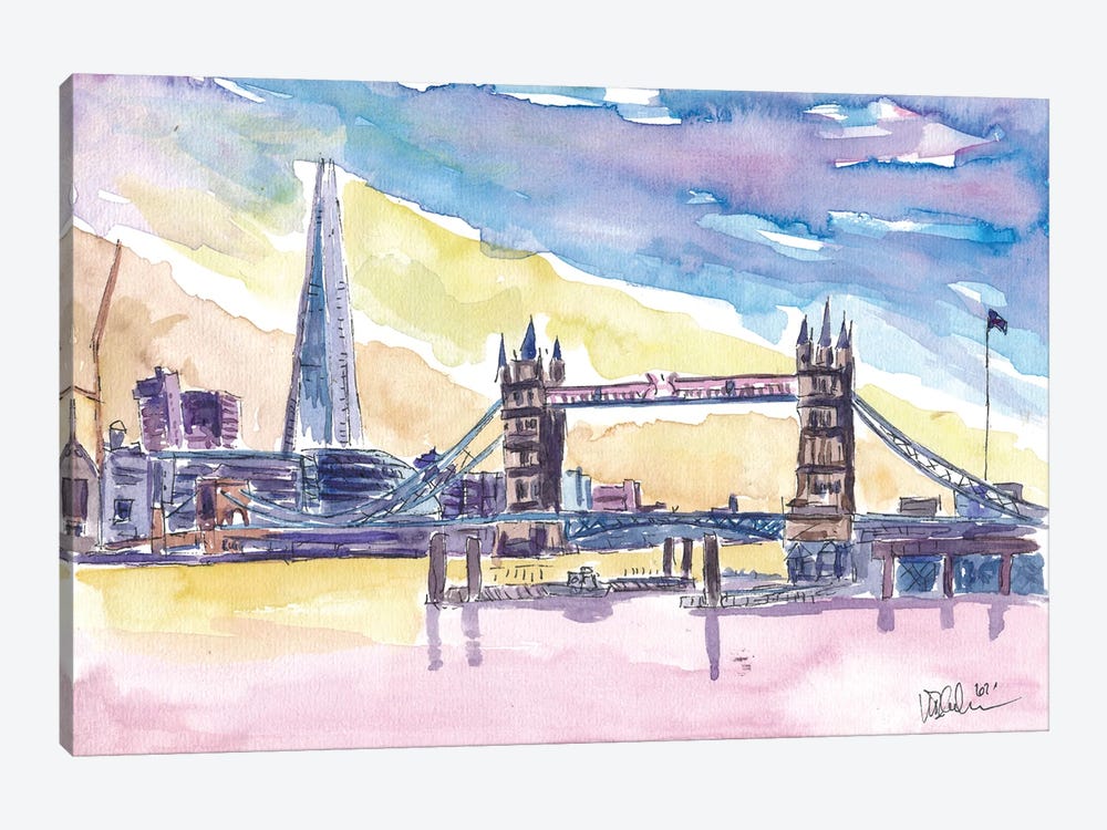 Modern London UK Sunset With Tower Bridge And Skyscrapers by Markus & Martina Bleichner 1-piece Canvas Art Print