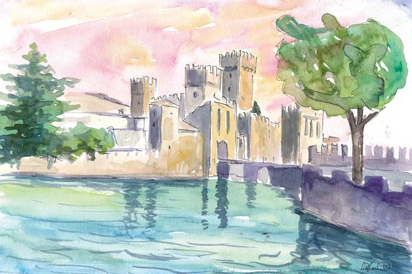 Lombardy: Sirmione Castle View In Lake Garda Italy by Markus & Martina Bleichner