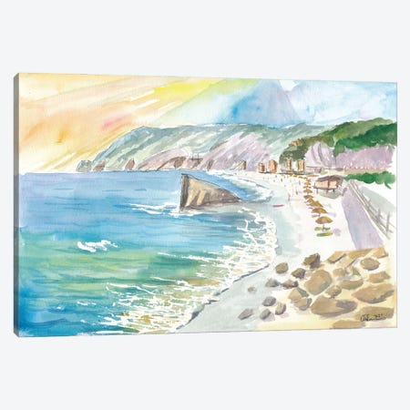 Monterosso Al Mare Classical 5 Terre Beach With Rock And Blue Sea Canvas Print #MMB604} by Markus & Martina Bleichner Canvas Art