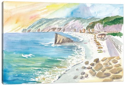 Monterosso Al Mare Classical 5 Terre Beach With Rock And Blue Sea Canvas Art Print