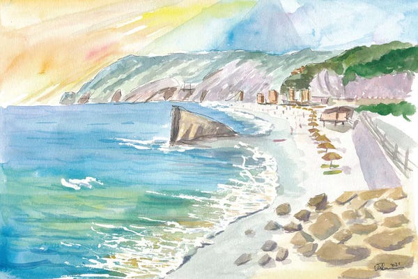 Liguria: Monterosso Al Mare Classical 5 Terre Beach With Rock And Blue Sea by Markus & Martina Bleichner