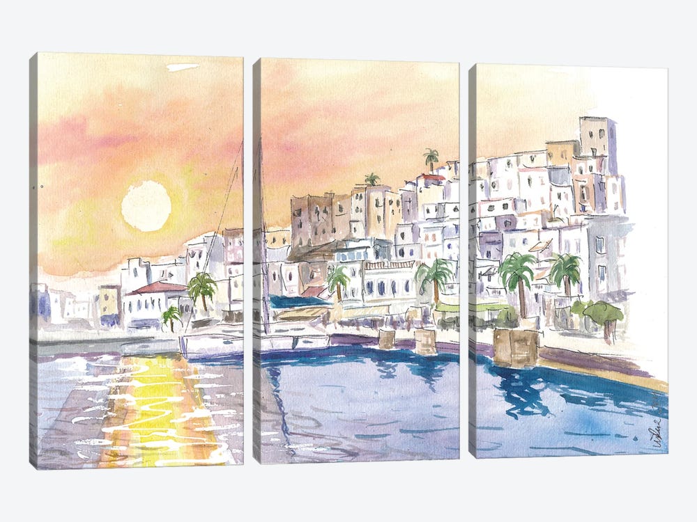 Naxos Romantic Greek Sunset At Harbour Waterfront by Markus & Martina Bleichner 3-piece Canvas Print