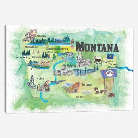 USA, Montana Illustrated Travel Poster Canvas Print #MMB60} by Markus & Martina Bleichner Canvas Art Print