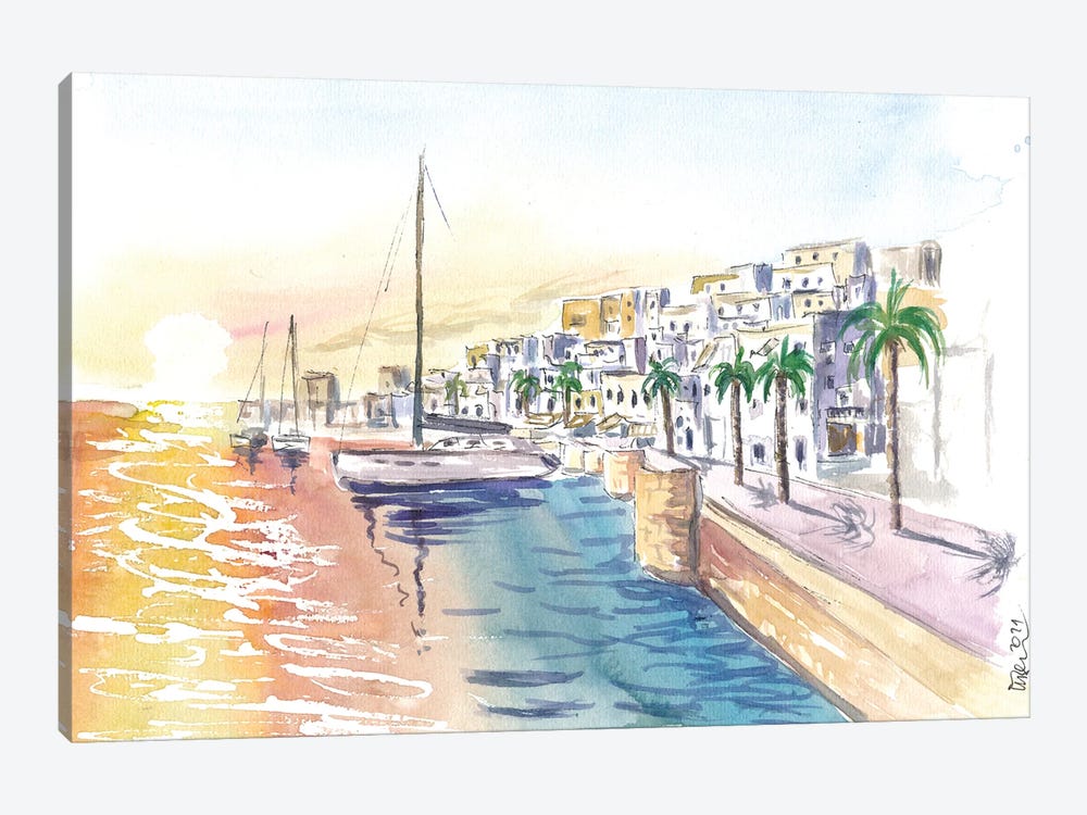 Naxos Greece Water Reflections In Port With Waterfront by Markus & Martina Bleichner 1-piece Canvas Wall Art