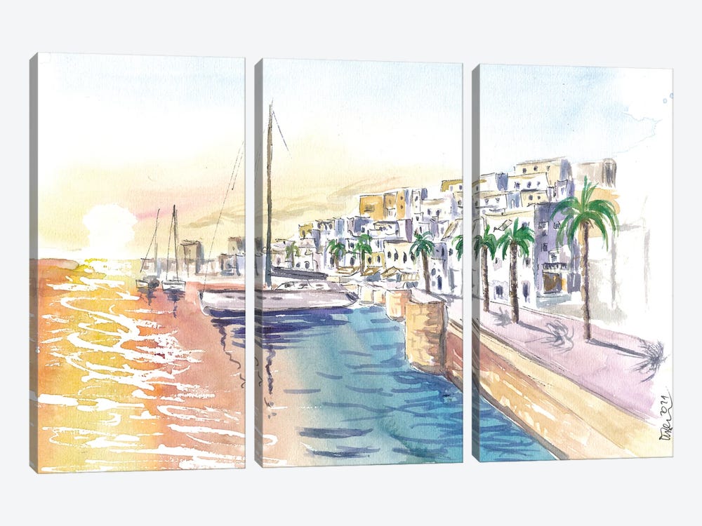 Naxos Greece Water Reflections In Port With Waterfront by Markus & Martina Bleichner 3-piece Canvas Artwork