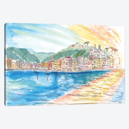 Astonishing Portofino Italy Waterfront With Sunset Canvas Print #MMB611} by Markus & Martina Bleichner Canvas Wall Art