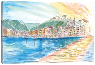 Astonishing Portofino Italy Waterfront With Sunset Canvas Art Print