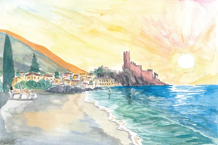 Relaxing On Malcesine Lago di Garda Beach With Sunset by Markus & Martina Bleichner wall art