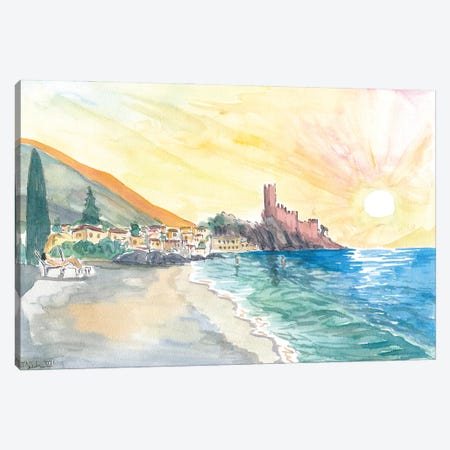Relaxing On Malcesine Lago di Garda Beach With Sunset Canvas Print #MMB612} by Markus & Martina Bleichner Canvas Art
