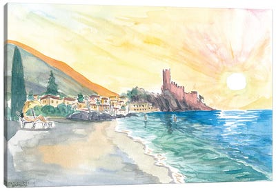 Relaxing On Malcesine Lago di Garda Beach With Sunset Canvas Art Print