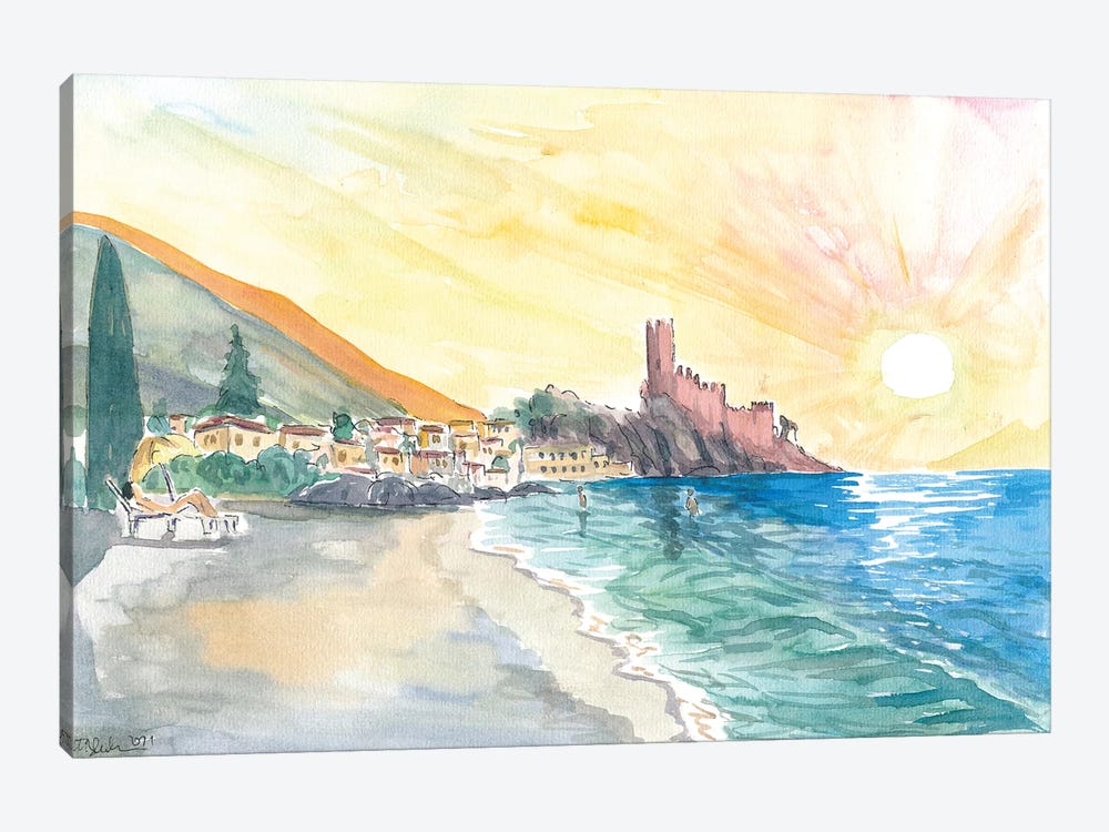 Relaxing On Malcesine Lago di Garda Beach With Sunset by Markus & Martina Bleichner 1-piece Canvas Art
