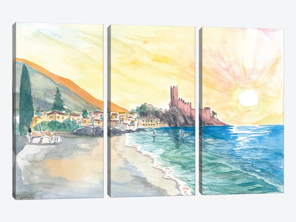 Relaxing On Malcesine Lago di Garda Beach With Sunset by Markus & Martina Bleichner 3-piece Canvas Art