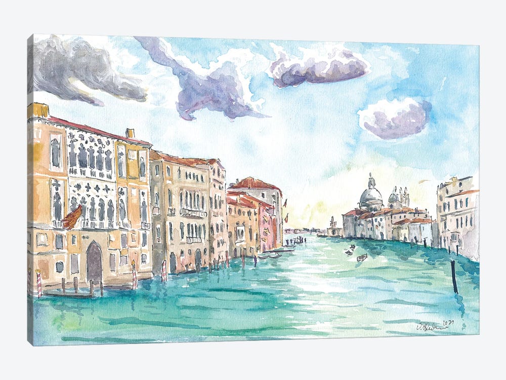 Grand Canal Venice View With Salute Giglio And Reflections by Markus & Martina Bleichner 1-piece Canvas Art Print