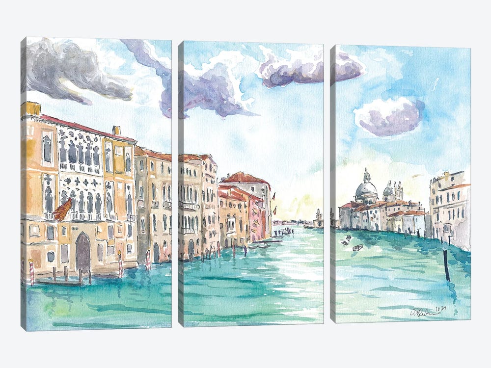 Grand Canal Venice View With Salute Giglio And Reflections by Markus & Martina Bleichner 3-piece Art Print