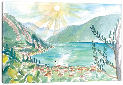Limone Sul Garda Tropical View of Lago di Garda And Lemons Canvas Art Print - Lemon & Lime Art