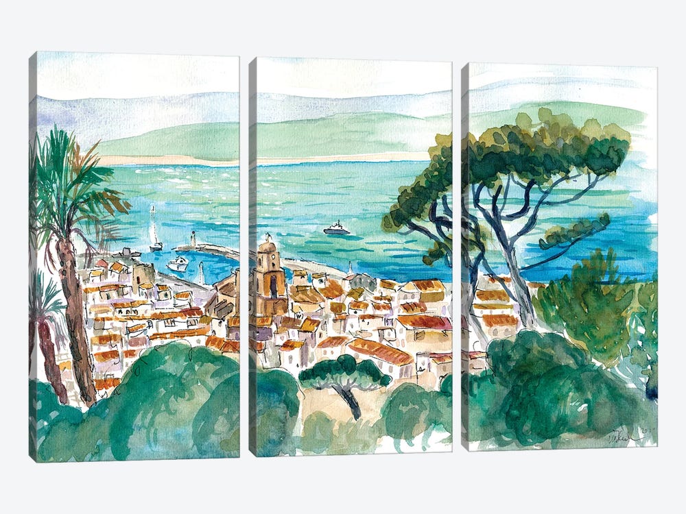 Saint Tropez Coastal View Of Turquoise French Riviera by Markus & Martina Bleichner 3-piece Canvas Print