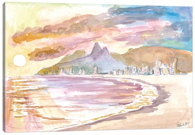 Sunset At Praia de Ipanema Rio de Janeiro Brazil Canvas Art Print - City Sunrise & Sunset Art