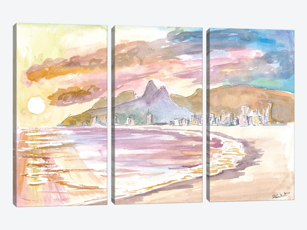 Sunset At Praia de Ipanema Rio de Janeiro Brazil by Markus & Martina Bleichner 3-piece Canvas Art Print
