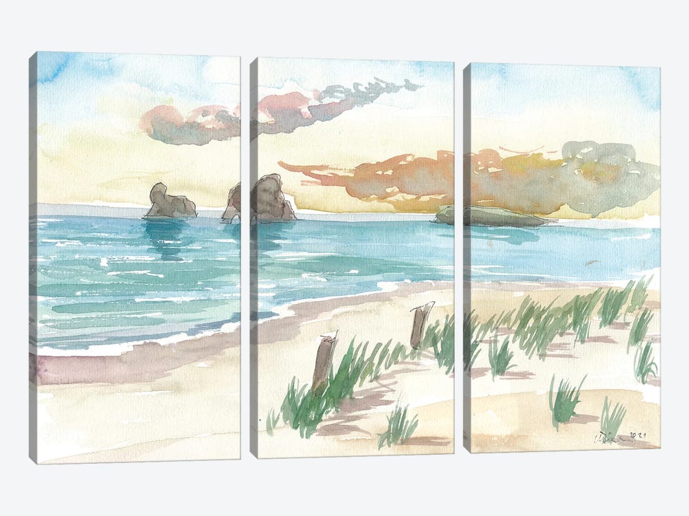 Wharariki Beach Waves New Zealand Dreams by Markus & Martina Bleichner 3-piece Canvas Print