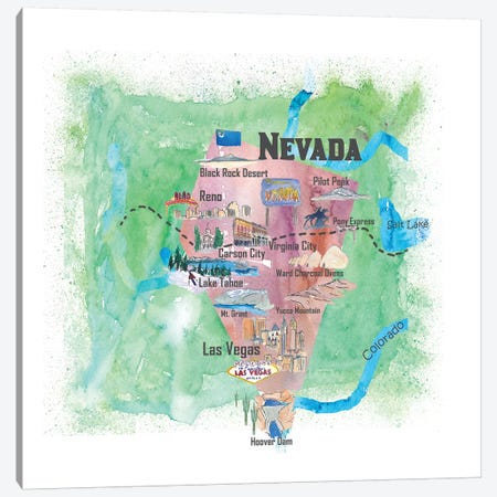 USA, Nevada Illustrated Travel Poster Canvas Print #MMB61} by Markus & Martina Bleichner Canvas Print