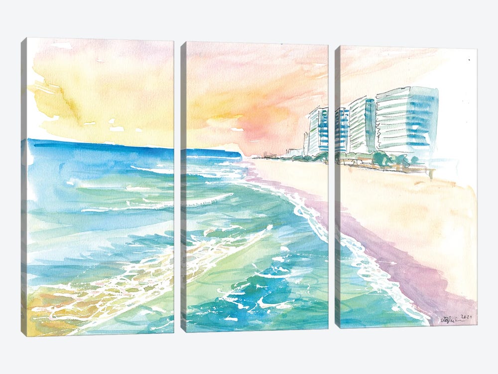 Cancun Mexico Beach Dreams Scene by Markus & Martina Bleichner 3-piece Canvas Print