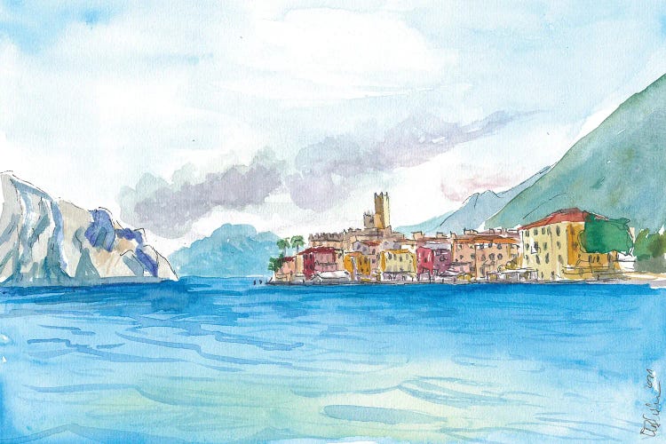 Boat View Of Malcesine Italy With Lake Garda And Riva by Markus & Martina Bleichner wall art