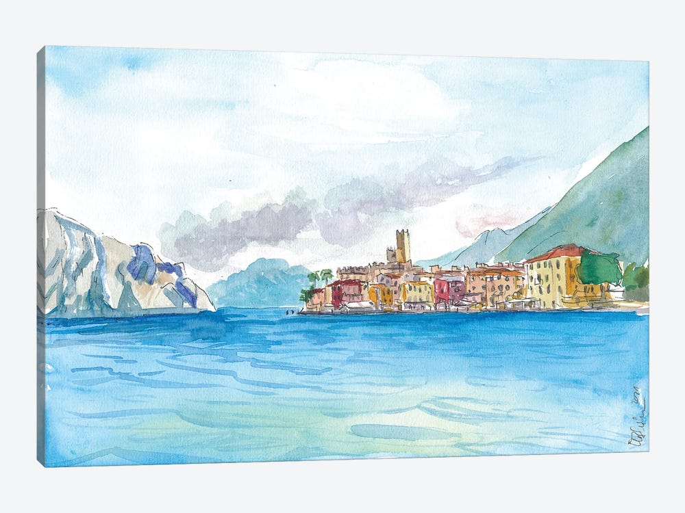 Boat View Of Malcesine Italy With Lake Garda And Riva by Markus & Martina Bleichner 1-piece Canvas Artwork