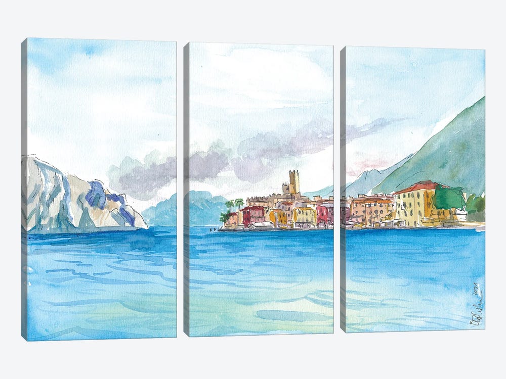 Boat View Of Malcesine Italy With Lake Garda And Riva by Markus & Martina Bleichner 3-piece Canvas Wall Art