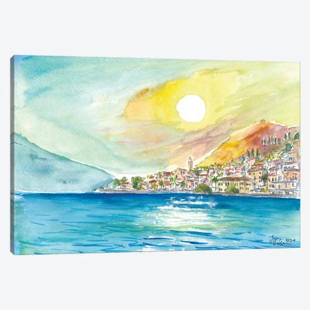 Shimmering Reflections On Lago Di Garda With Limone Waterfront Canvas Print #MMB624} by Markus & Martina Bleichner Canvas Artwork