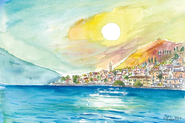 Shimmering Reflections On Lago Di Garda With Limone Waterfront