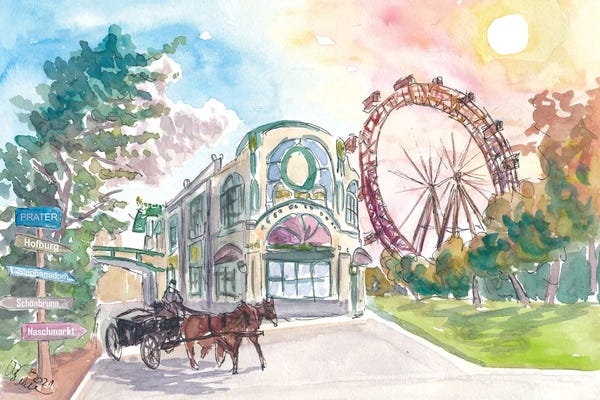 Markus & Martina Bleichner: Vienna Austria Prater With Ferris Wheel And Signpost by Markus & Martina Bleichner