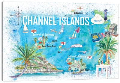 Channel Islands Travel Map Canvas Art Print - Island Art