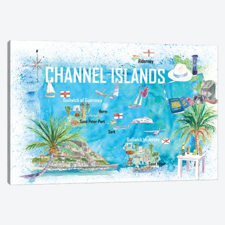 Channel Islands Travel Map Canvas Print #MMB628} by Markus & Martina Bleichner Canvas Art Print
