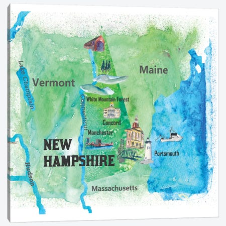 USA, New Hampshire State Travel Poster Canvas Print #MMB62} by Markus & Martina Bleichner Canvas Art Print