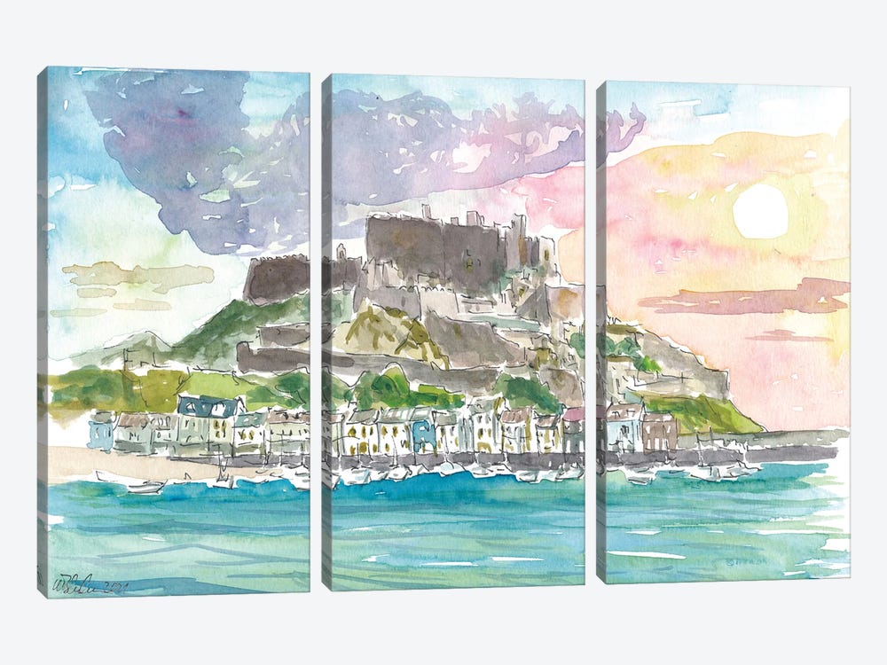 Mont Orgueil And Gorey Harbour, Bailiwick Of Jersey, Channel Islands by Markus & Martina Bleichner 3-piece Canvas Art