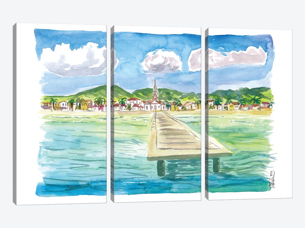 Coastal View Of Tropical Village Anse dArlet In Martinique by Markus & Martina Bleichner 3-piece Canvas Print