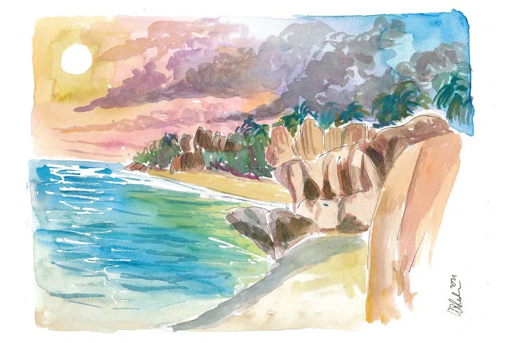 Anse Source Dargent Beach Scene La Digue Seychelles by Markus & Martina Bleichner wall art