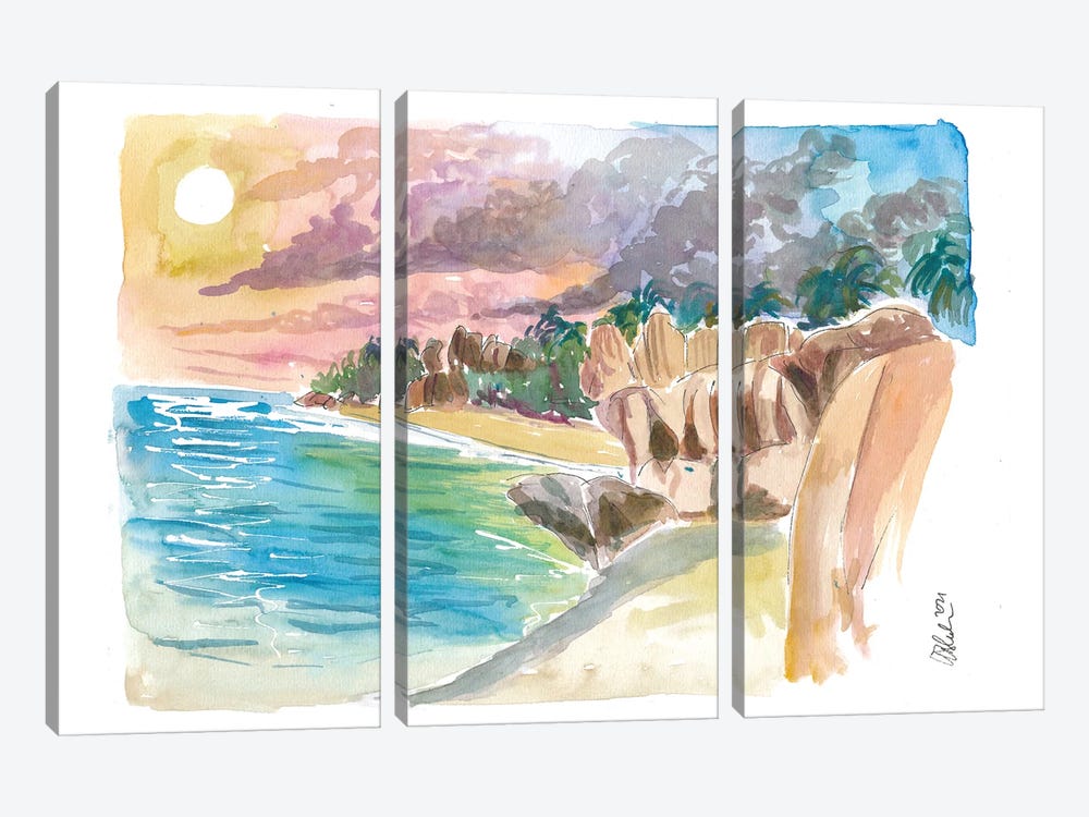 Anse Source Dargent Beach Scene La Digue Seychelles by Markus & Martina Bleichner 3-piece Canvas Print