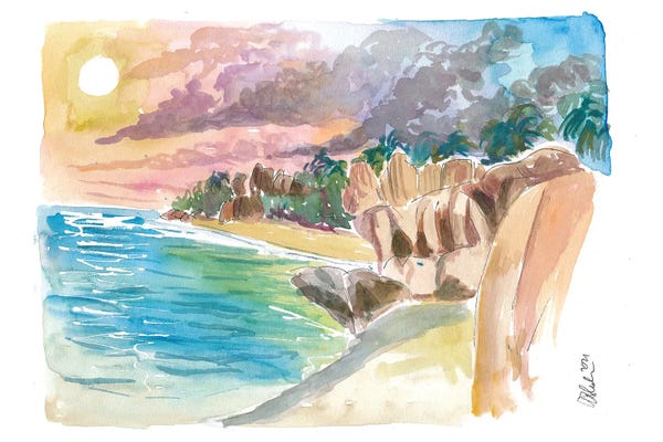 La Digue: Anse Source Dargent Beach Scene La Digue Seychelles by Markus & Martina Bleichner