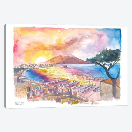 Spectacular Sunrays Over Napoli Italy With Vesuvius And Mediterranean Sea Canvas Print #MMB636} by Markus & Martina Bleichner Art Print